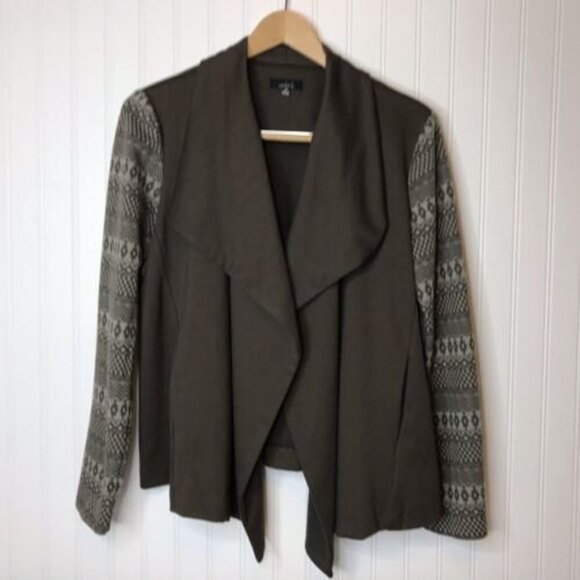 Violet b Cardigan Women’s M Open Front Swing Olive Green‎ Asymmetrical Fair Isle - Picture 2 of 8